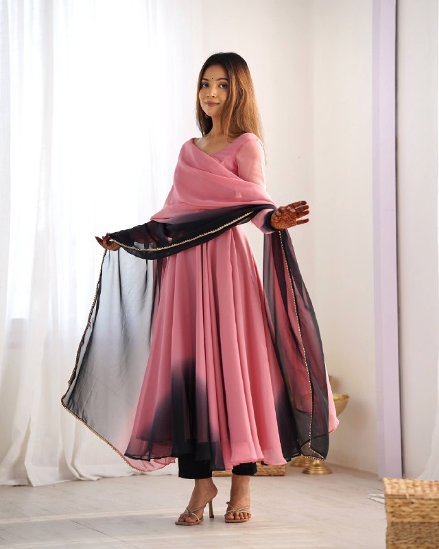 Trendy Anarkali Gown with Designer Dupatta & Pant