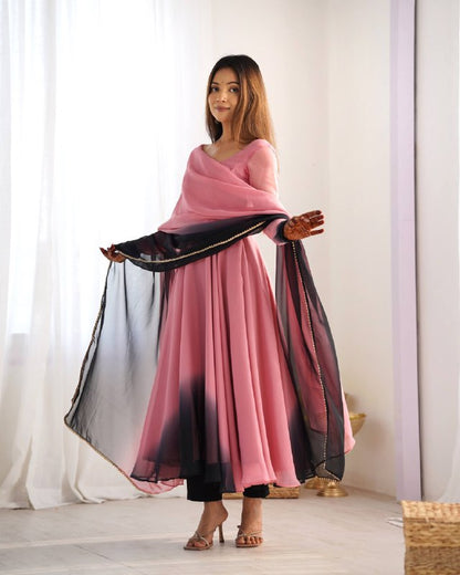 Trendy Anarkali Gown with Designer Dupatta & Pant