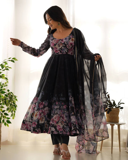 Pure Soft Organza Silk Fully Flared Kali Cut Anarkali Suit Set with Dupatta & Pant