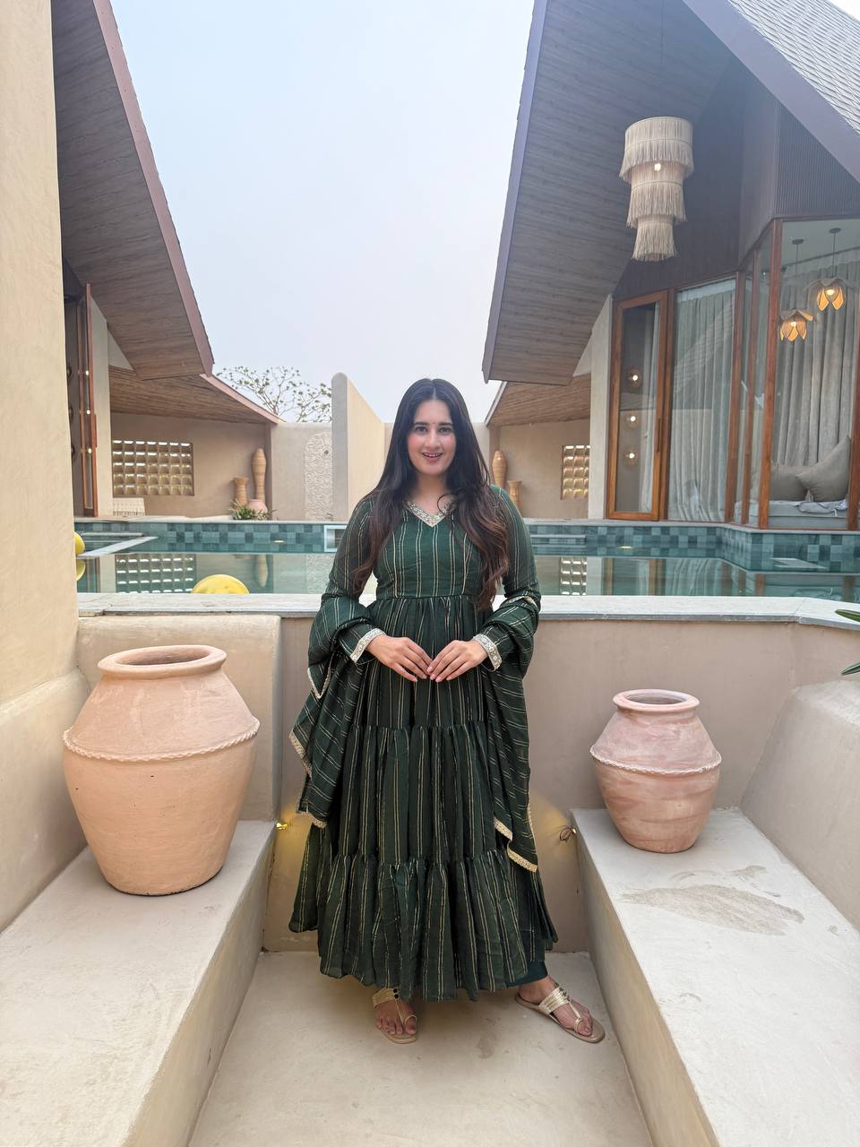 Women's Heavy Brocade Anarkali Suit Set with Pant & Brocade Dupatta