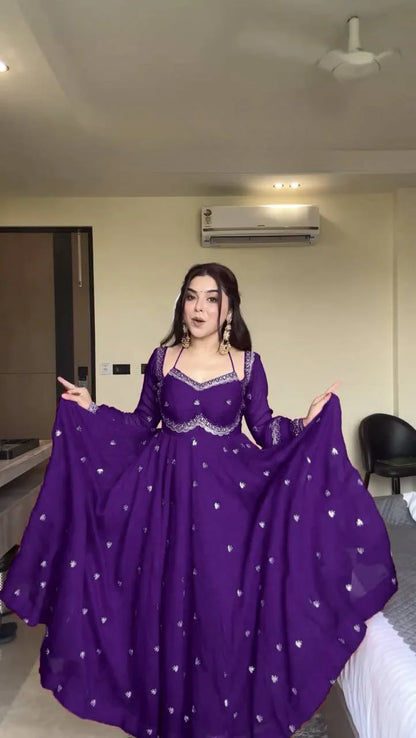 Wedding Wear Faux Georgette Anarkali with Embroidered Dupatta