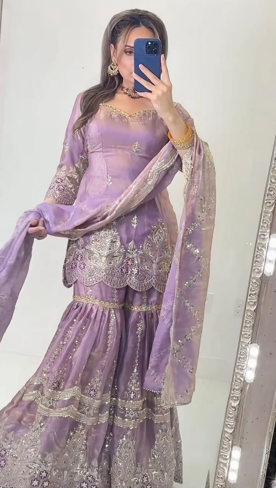 Mustard Designer Sharara Suit Set | Heavy Fandy Crush with 5mm Sequin & Embroidery Work