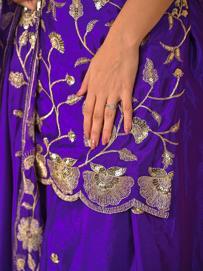 Eid & Party Wear Purple Floral Embroidery Lehenga Top and Dupatta Set