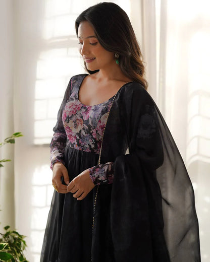 Pure Soft Organza Silk Fully Flared Kali Cut Anarkali Suit Set with Dupatta & Pant
