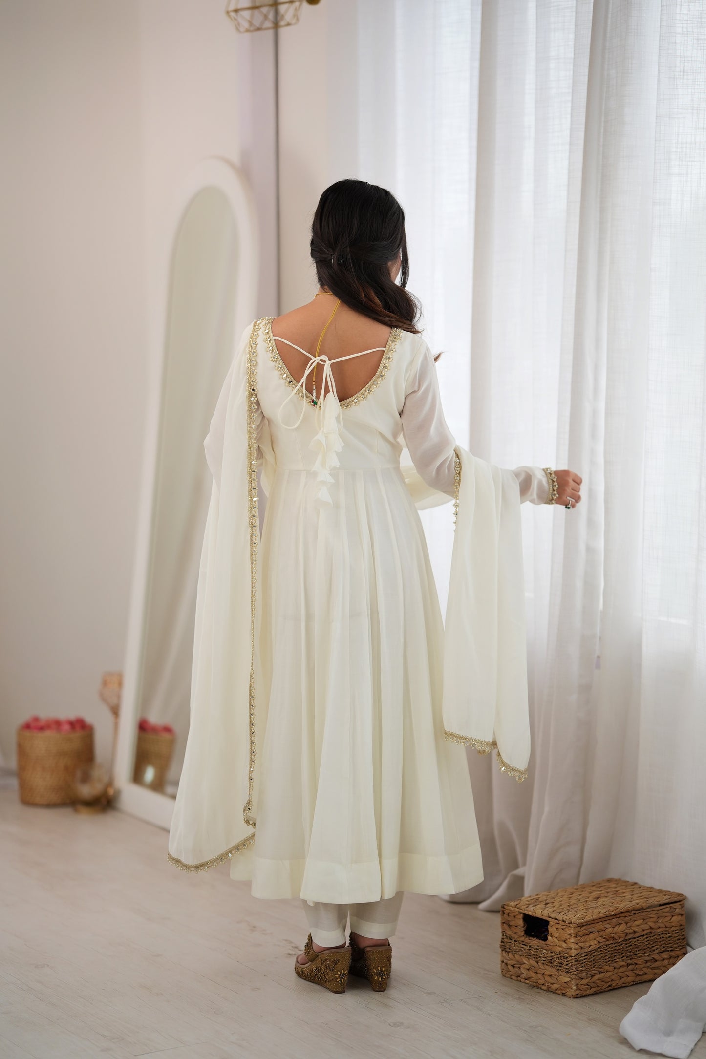 Heavy Mal Chanderi 16 Kali Anarkali Suit with Mirror Work Dupatta