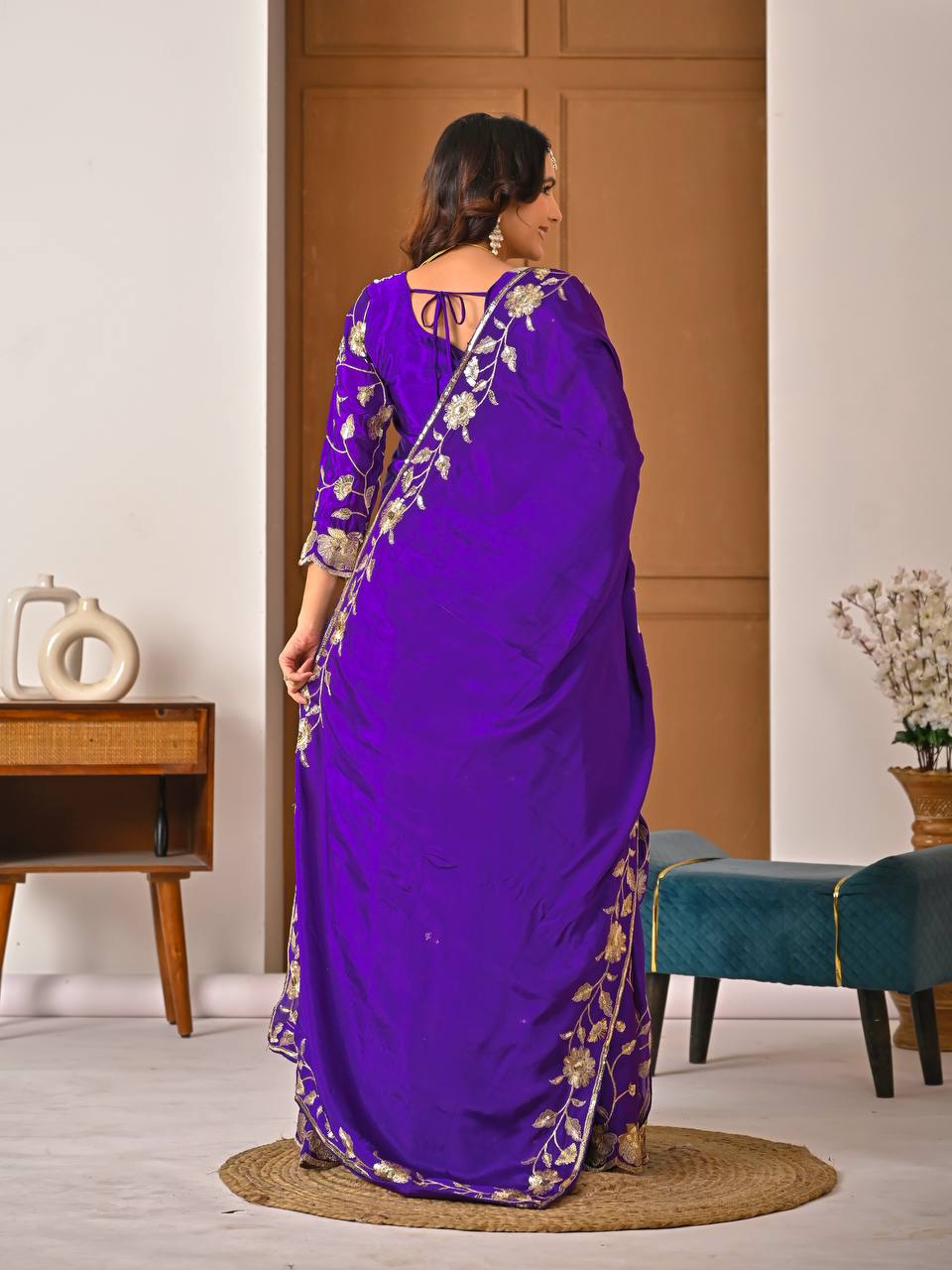 Eid & Party Wear Purple Floral Embroidery Lehenga Top and Dupatta Set