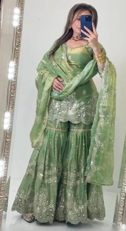 Mustard Designer Sharara Suit Set | Heavy Fandy Crush with 5mm Sequin & Embroidery Work