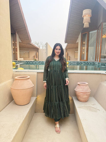 Women's Heavy Brocade Anarkali Suit Set with Pant & Brocade Dupatta