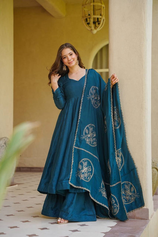 Premium Heavy Vichitra Silk Anarkali Suit Set