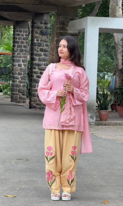 Heavy Mal Cotton Farshi Salwar Suit Set with Embroidered Roman Silk Salwar & Dupatta