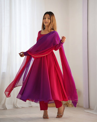 Trendy Anarkali Gown with Designer Dupatta & Pant