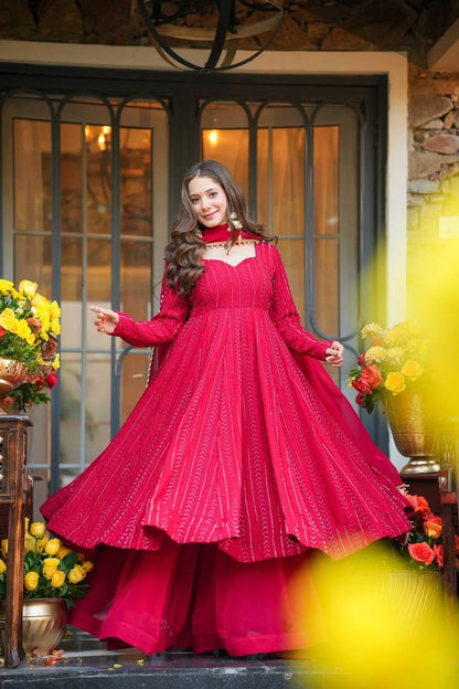 Elegant Blooming Georgette Anarkali Palazzo Suit with Fancy Dupatta