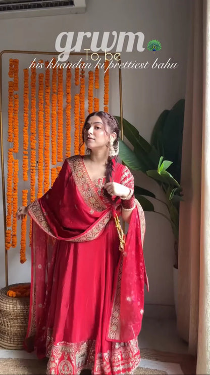 Royal Red Anarkali Set with Heavy Embroidery | Bridal & Festive Wear
