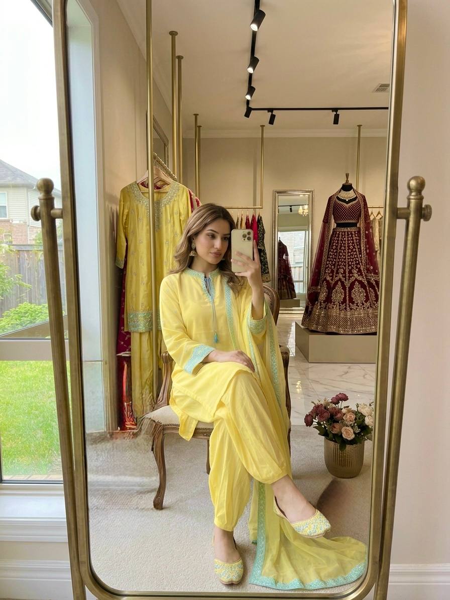 Women's Pure Natural Crepe Silk Kurta Set with Balloon Pants & Organza Dupatta