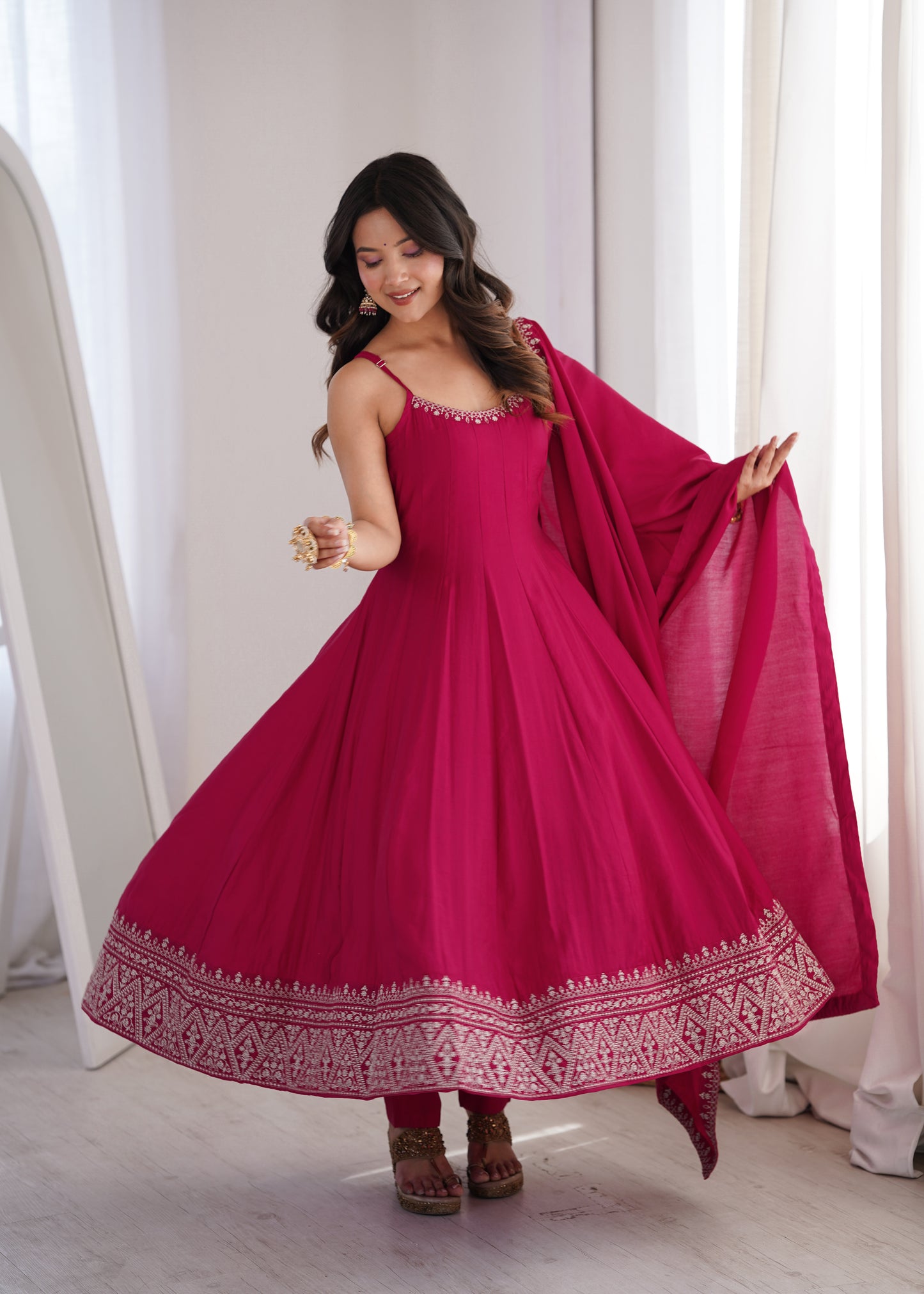 Royal Embroidered Anarkali Suit with Pant & Dupatta