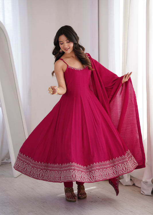 Royal Embroidered Anarkali Suit with Pant & Dupatta