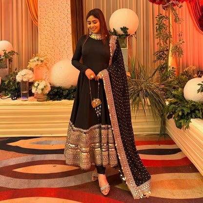 Luxury Roman Silk Gown Set with Fancy Lace Dupatta