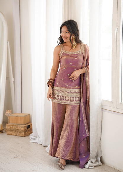 Women Trendy Silk Embroidery Sequence Dori Work Kurta Pant Dupatta Set