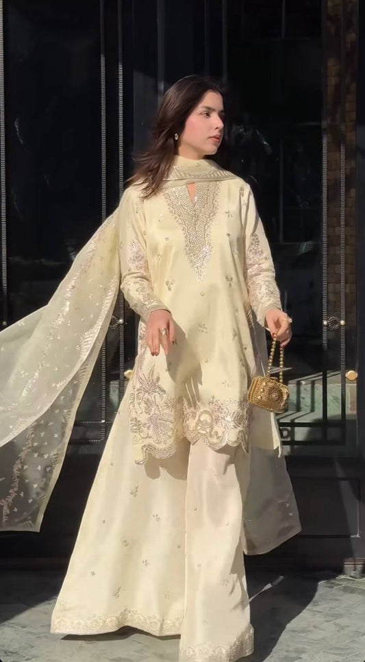 Festive Special Crepe Silk Suit with Heavy Sharara