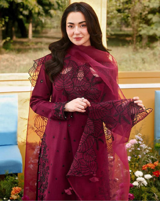 Designer Embroidered Satin Rayon Plazzo Set with Organza Silk Dupatta | Full Stitched Ethnic Wear for Women