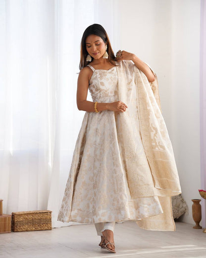Fancy Banarasi Jackquard Dola Silk Anarkali Gown Set