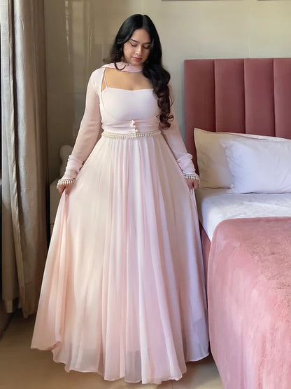 Ethereal Baby Pink Georgette Anarkali Set