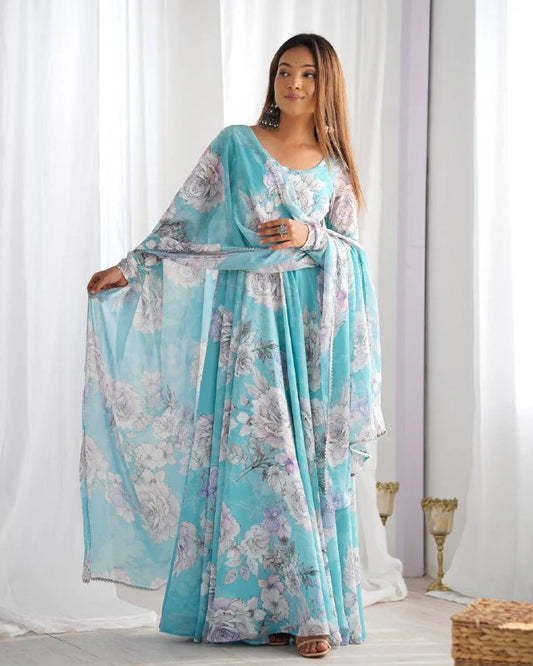 Designer Floral Print Fox Georgette Anarkali Gown
