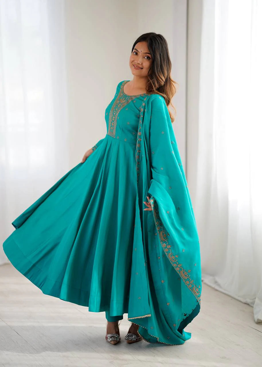 High-Premium Roman Chanderi Silk Anarkali Set