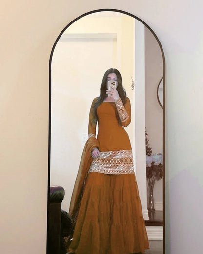 Dusty Rust Faux Georgette Sharara Set
