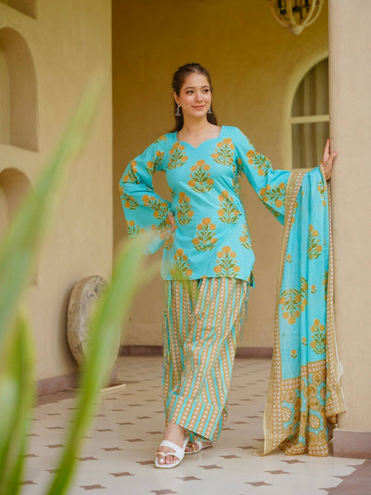 Designer Cambric Cotton Kurta Farshi Pant Co-Ord Set