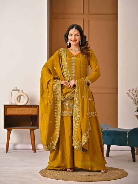 Women's Heavy NC Vichitra Embroidered Sharara Set with Dupatta