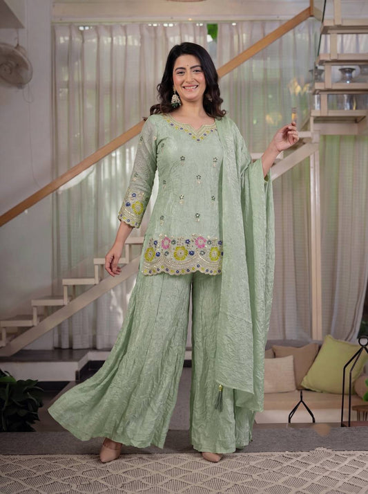 Heavy Fendi Crush Embroidered  Palazzo Set