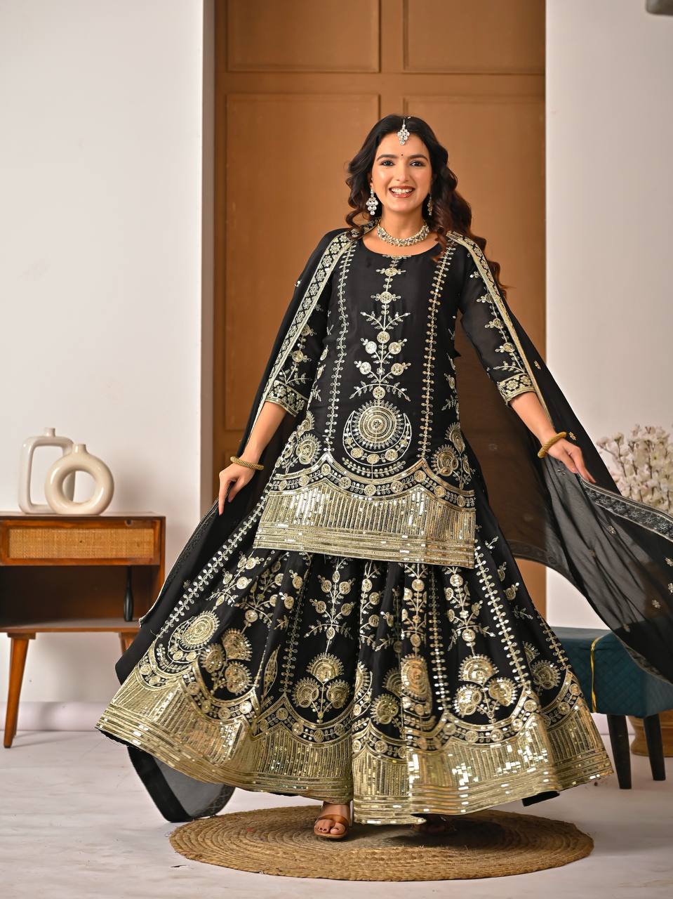 Designer Heavy Vichitra Silk Sharara Palazzo Set