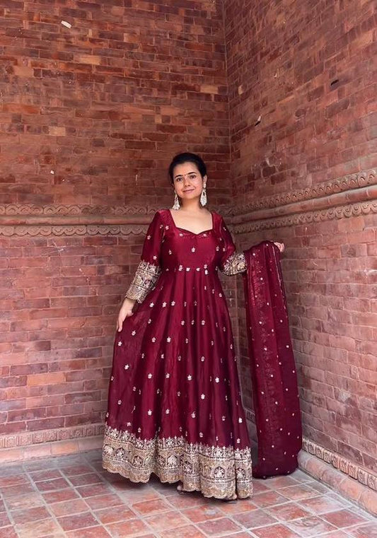 Bridal & Festive Special Maroon Anarkali Suit with Heavy Work