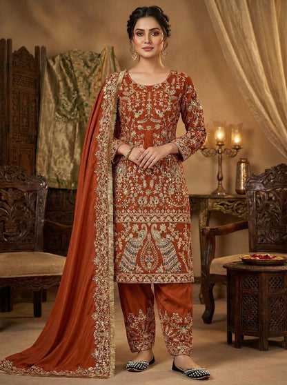 Elegant Crepe Silk Embroidered Suit Set