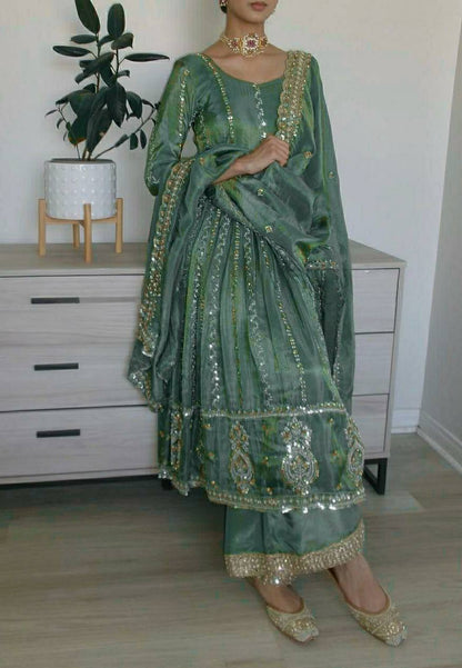 Fancy Embroidered Anarkali Suit with Pant & Dupatta Set