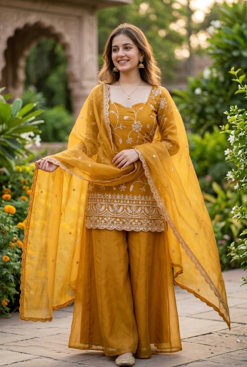 Royal Silk Plazzo Set with Heavy Embroidery
