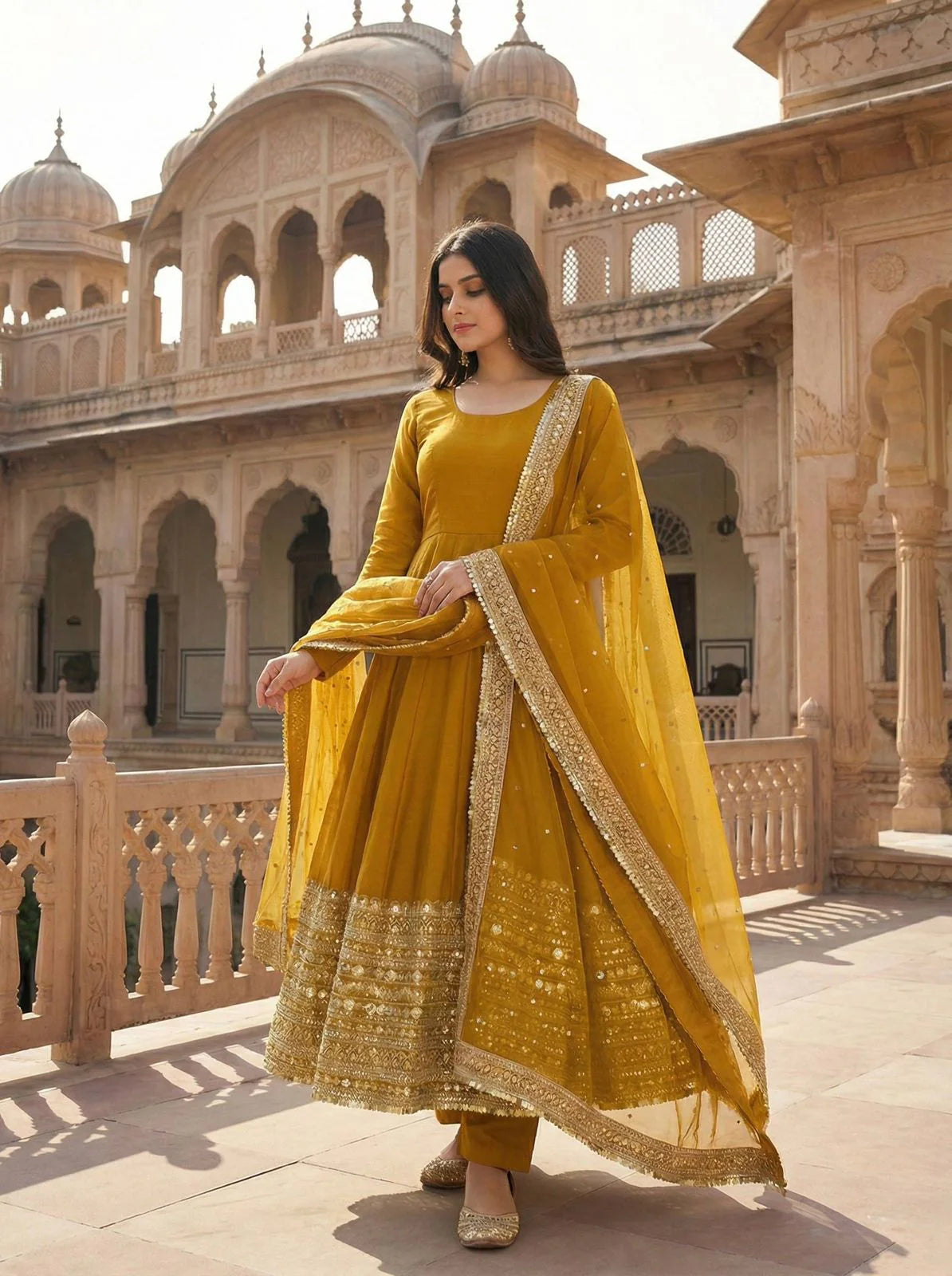 Royal Look Designer Gown Set with Embroidered Dupatta