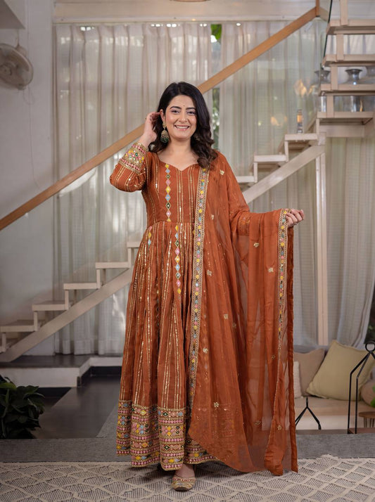 Designer Faux Blooming Georgette Embroidered Anarkali Suit with Pant & Dupatta