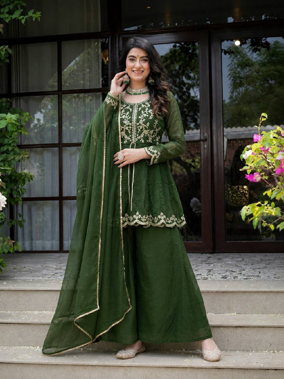 Party Wear Heavy Crunchy Silk Kurta Palazzo Set for Women