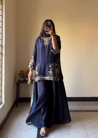 Heavy Natural Crepe Silk Sharara Plazzo Set