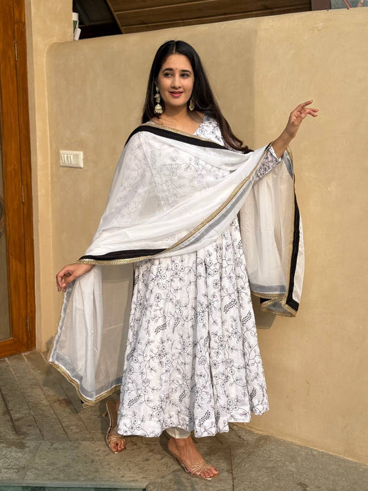Elegant Vichitra Silk Embroidered Anarkali Suit Set with Organza Dupatta