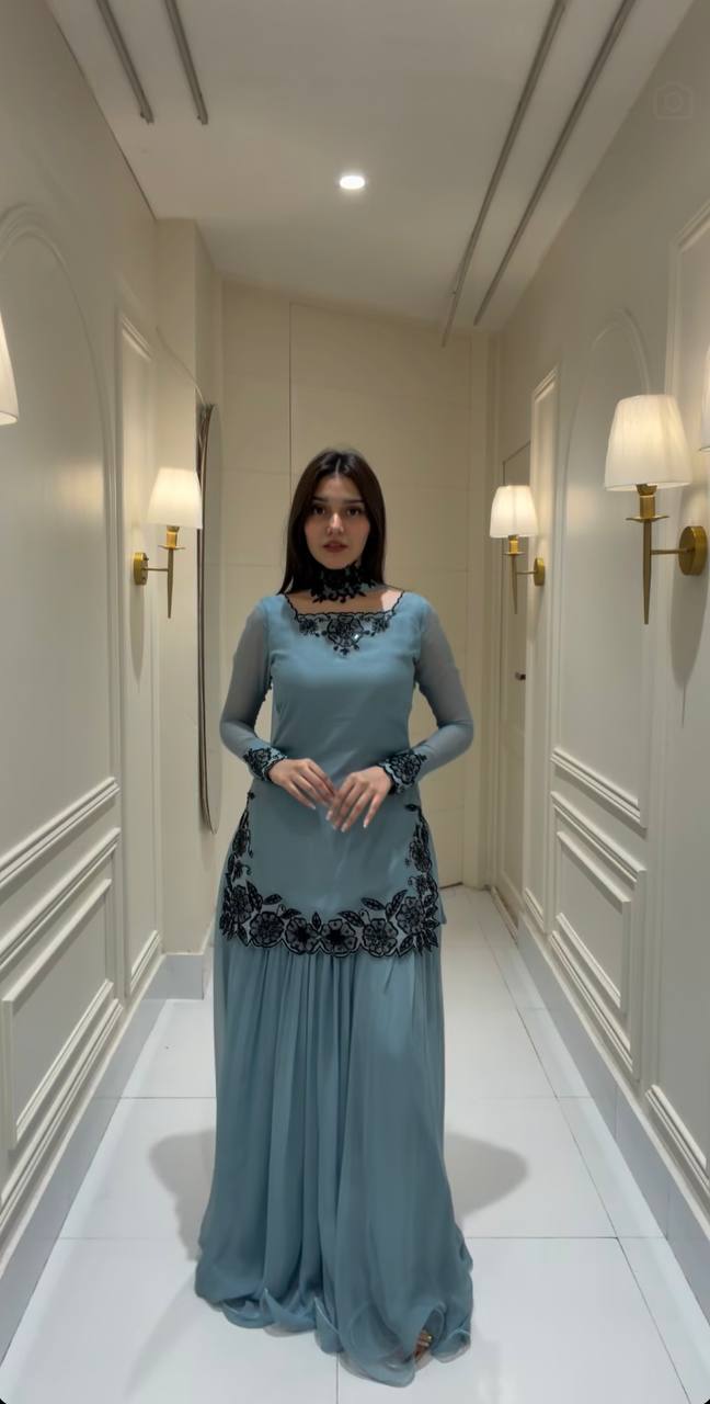 Heavy Faux Georgette Handwork Sharara Set
