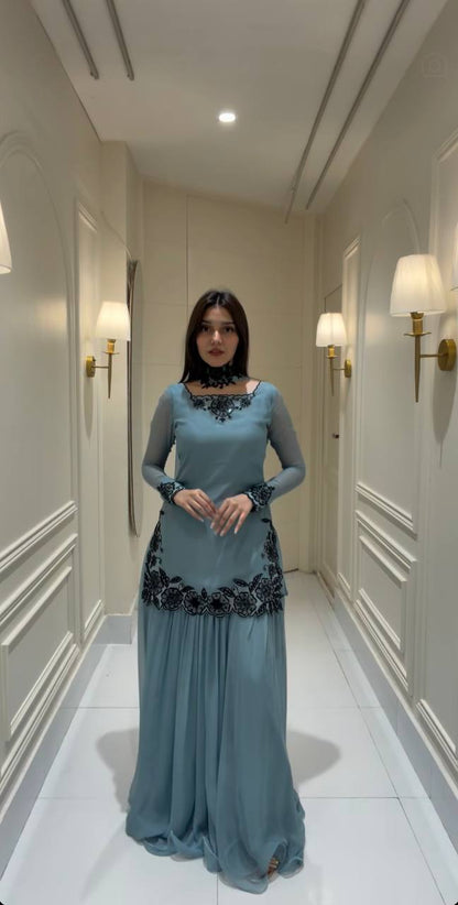Heavy Faux Georgette Handwork Sharara Set