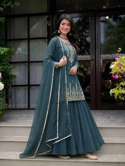 Beautiful Roman Cotton Lehenga Set with Heavy Embroidery