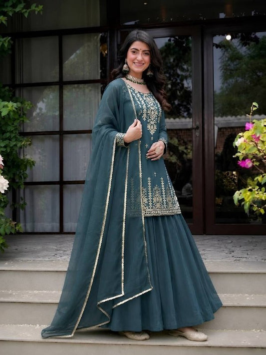 Beautiful Roman Cotton Lehenga Set with Heavy Embroidery