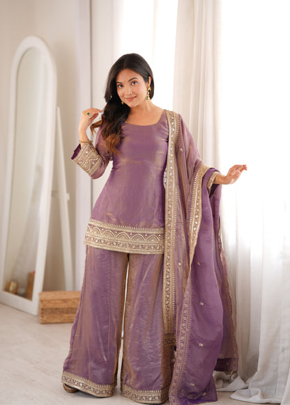 Trendy Silk Embroidered Kurta Palazzo Set with Dupatta