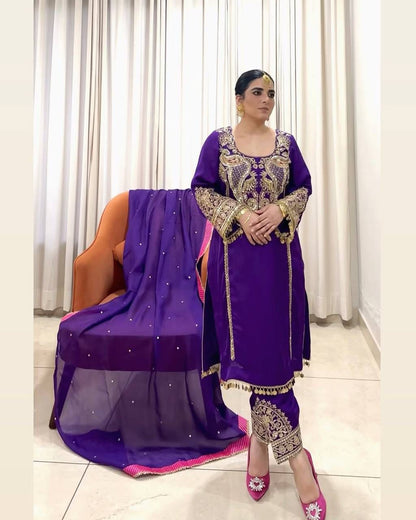 Elegant Heavy Embroidered Faux Georgette Suit Set