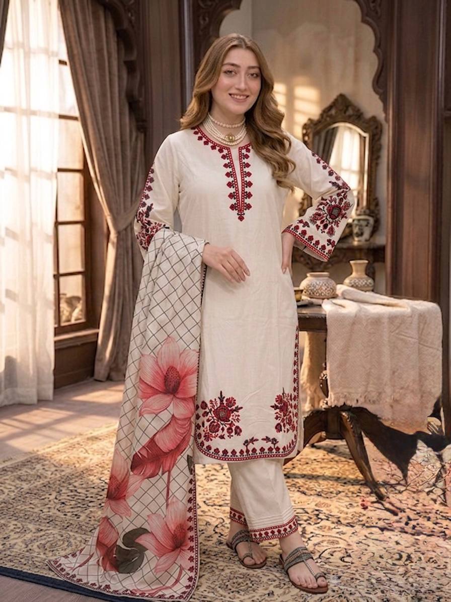 Elegant Satin Rayon Embroidered Kurta Plazzo Set with Printed Dupatta