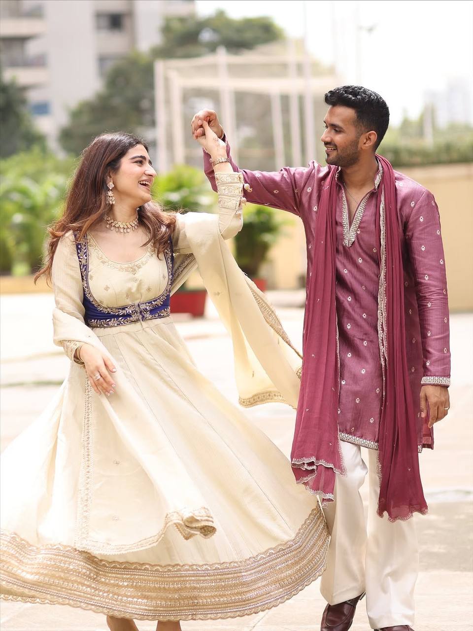 Wedding Ready Chinon Silk Kurta Set with Stylish Layered Koti